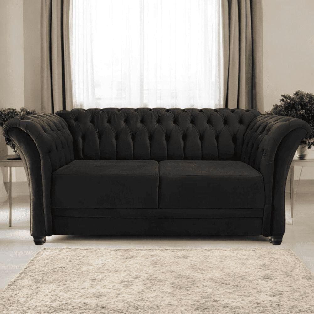Sofá Recamier Divã Chesterfield 200cm Sofia Suede Preto Capitonê- Mabe Magazine