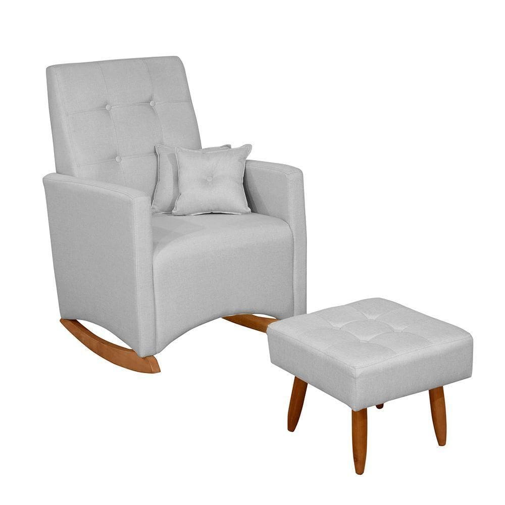 Poltrona Sofá De Amamentação E Balanço Ana C/ Puff - Linho Cinza - Anjo De Casa