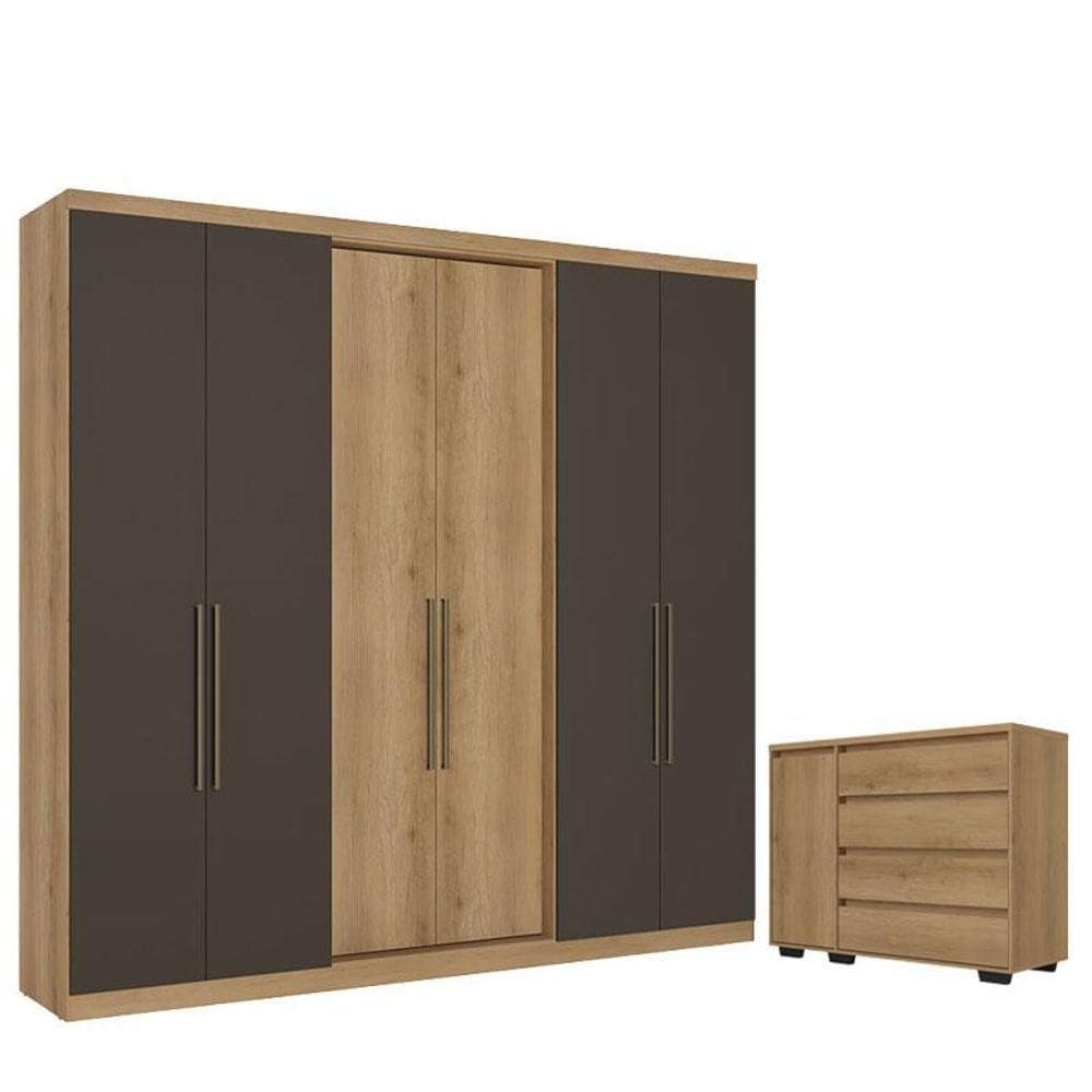 Guarda Roupa Casal Passione Ultra 6 Portas Capuccino Cacau E Cômoda Com Porta Aurora Cappuccino - Thb
