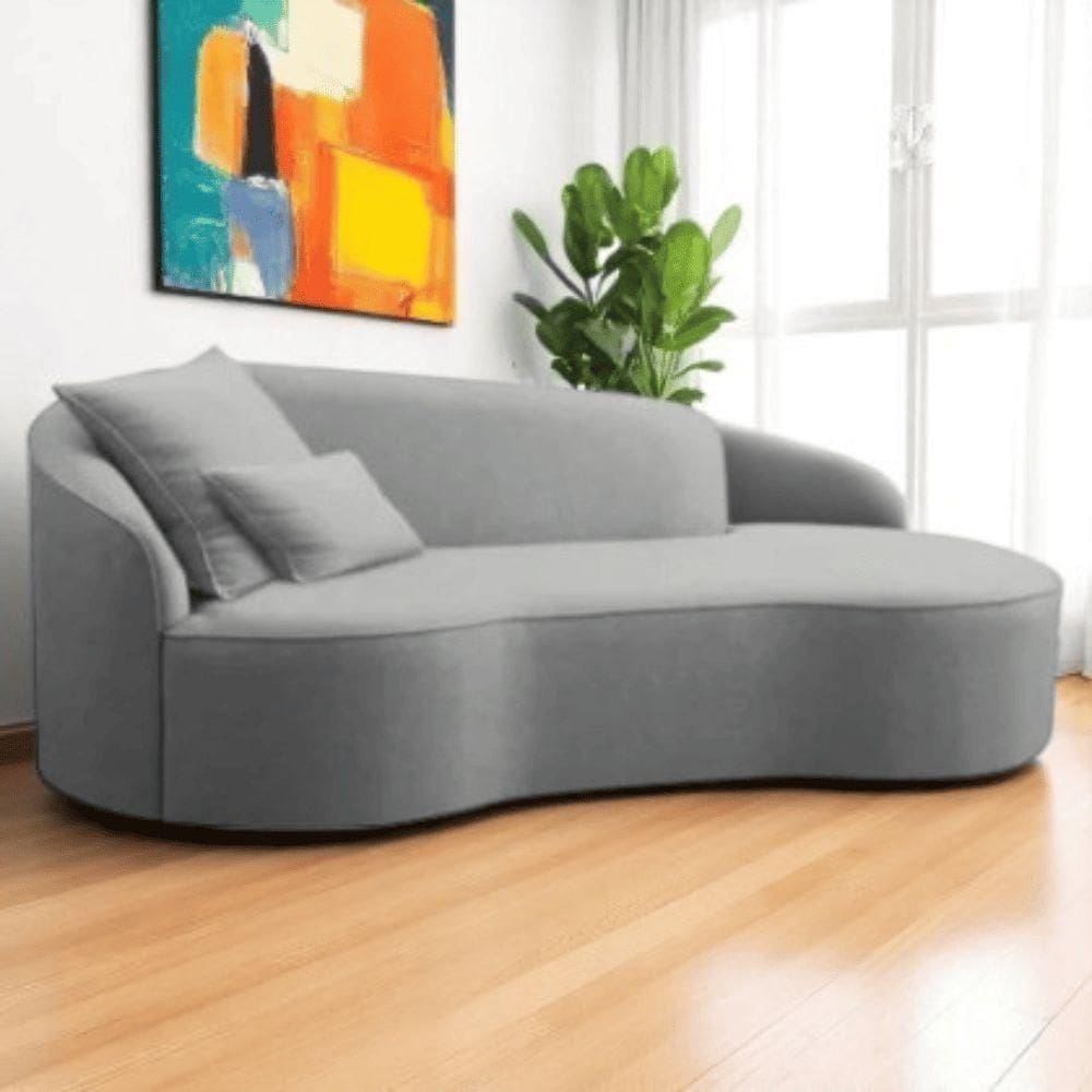 Divã Recamier Sofá Curvo Sala De Tv E Estar Recepção Inglaterra 150cm Lado Direito Bouclé Cinza- Mabe Magazine