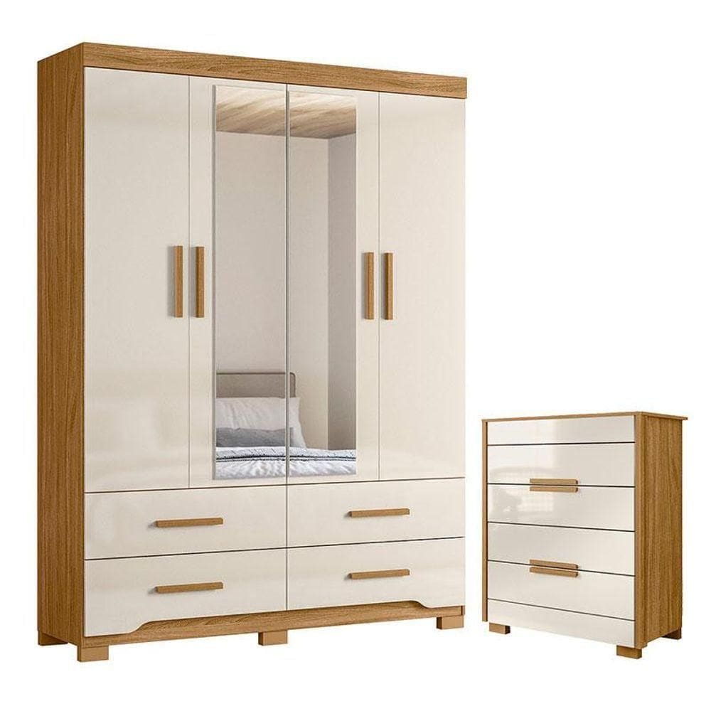 Guarda Roupa Solteiro Miami E Cômoda Dhara Freijó Off White - Moval