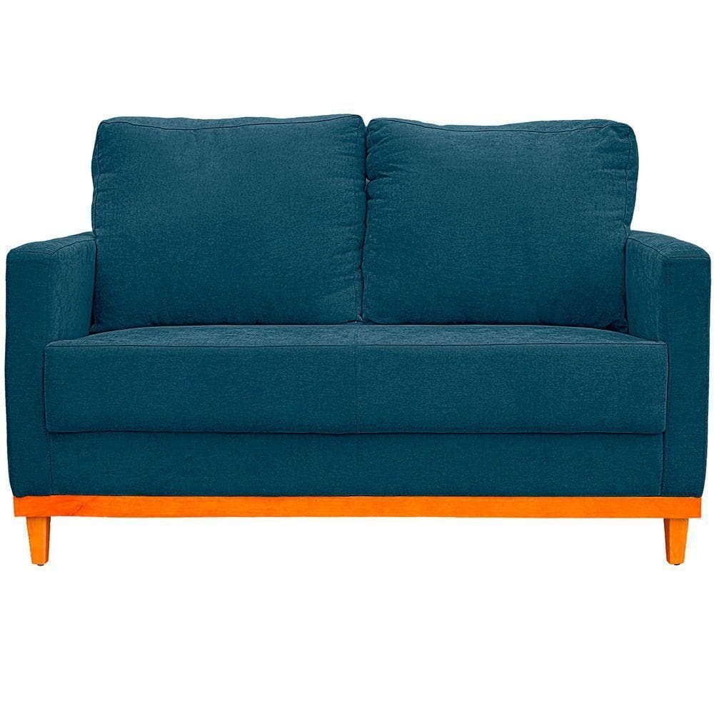 Sofa Berlim 2 Lugares Base De Madeira Tecido Impermeavel Azul Petroleo