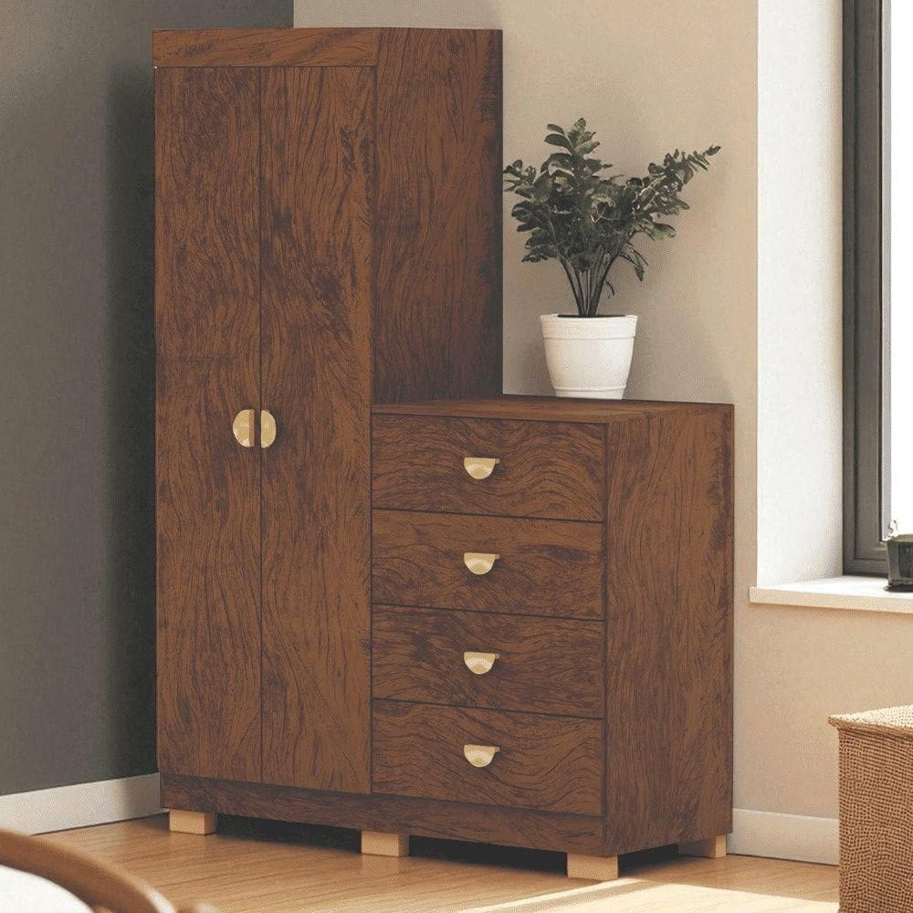 Cômoda Roupeiro Guarda-roupas 2 Portas 4 Gavetas Cristal Imbuia - Mabe Magazine