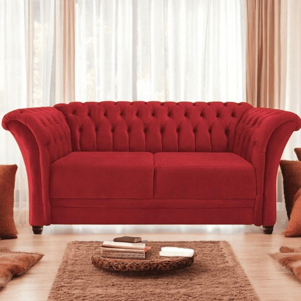 Sofá Recamier Divã Chesterfield 200cm Sofia Suede Vermelho Capitonê- Mabe Magazine