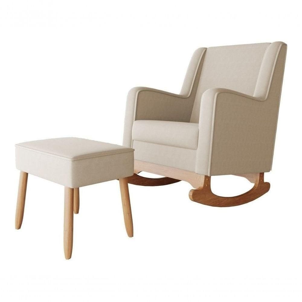 Poltrona Sofá Cadeira De Amamentação Aquila Balanço C/ Puff Cor Bege Desenho Do Tecido Liso