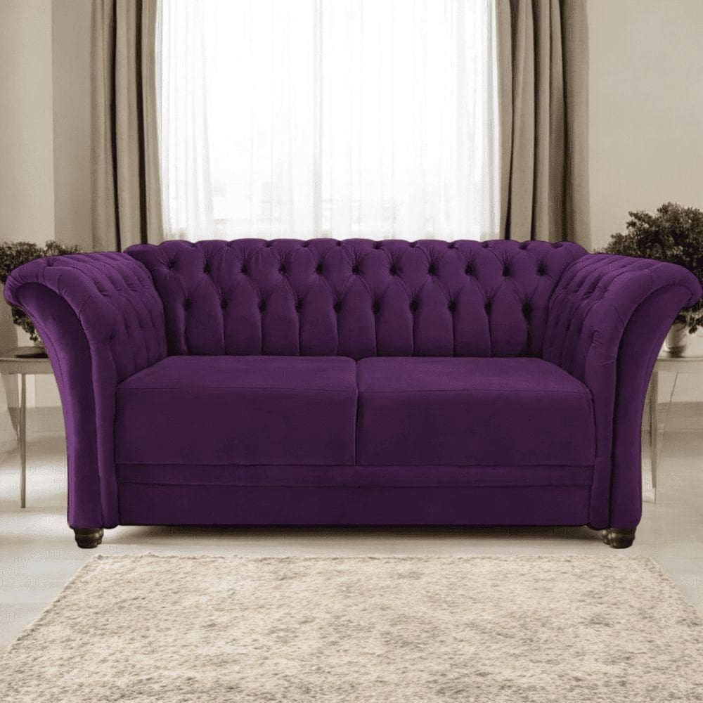 Sofá Recamier Divã Chesterfield 175cm Sofia Suede Roxo Capitonê- Mabe Magazine