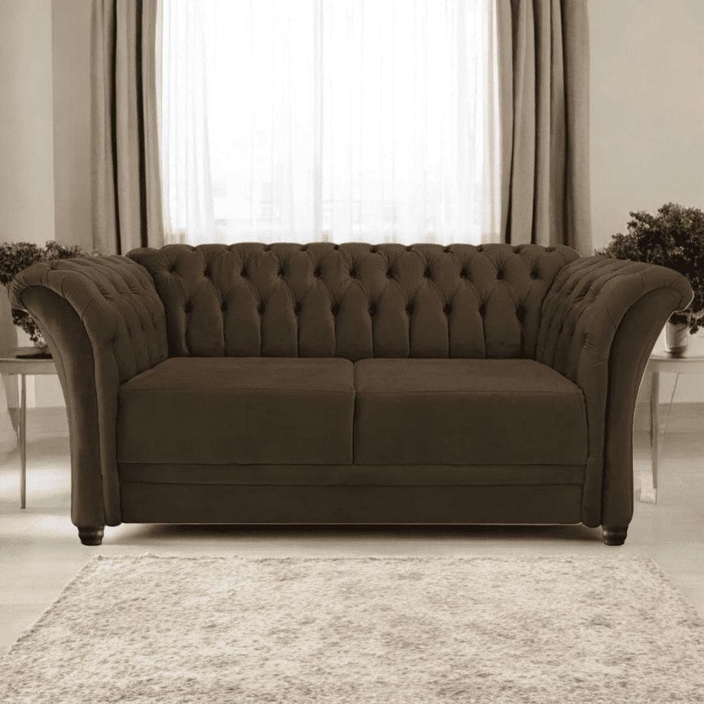 Sofá Recamier Divã Chesterfield 185cm Sofia Suede Marrom Capitonê- Mabe Magazine