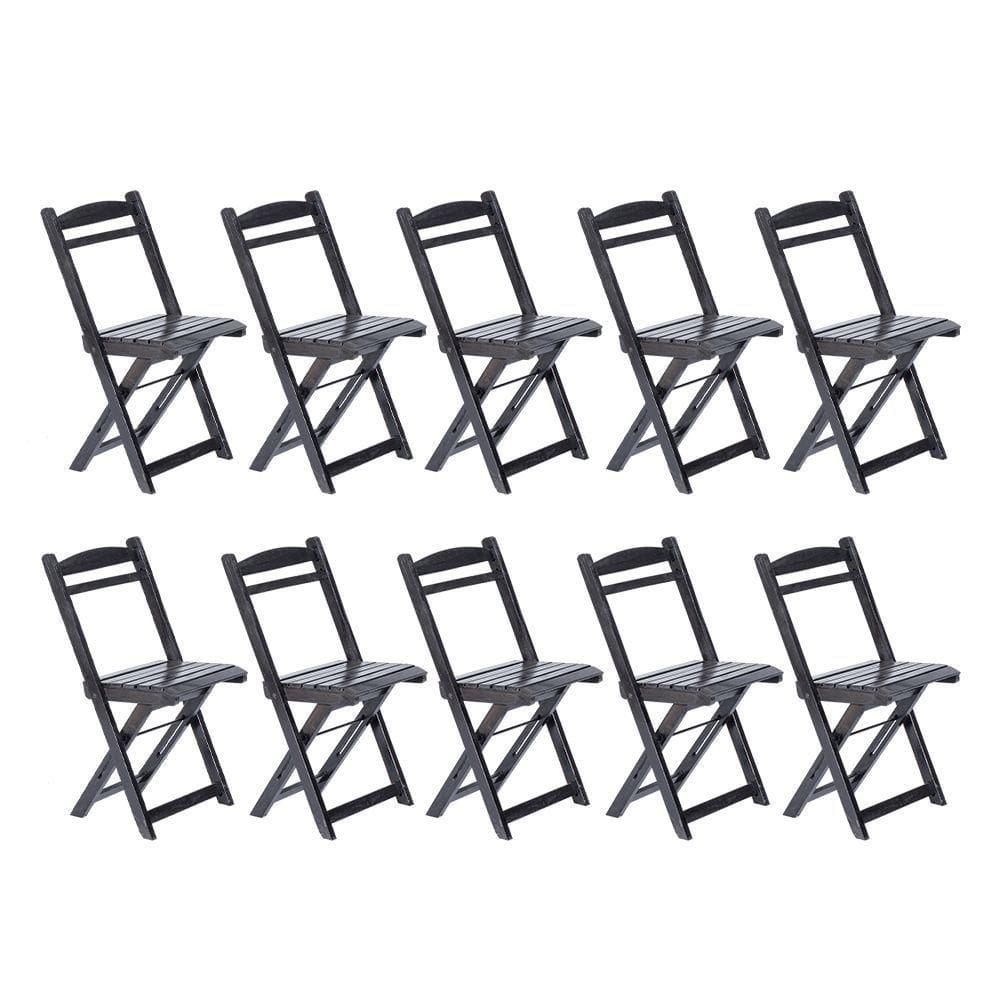 Kit 10 Cadeiras Dobrável Em Madeira Maciça Ypê Conforto E Estilo Para Uso Externo Preto