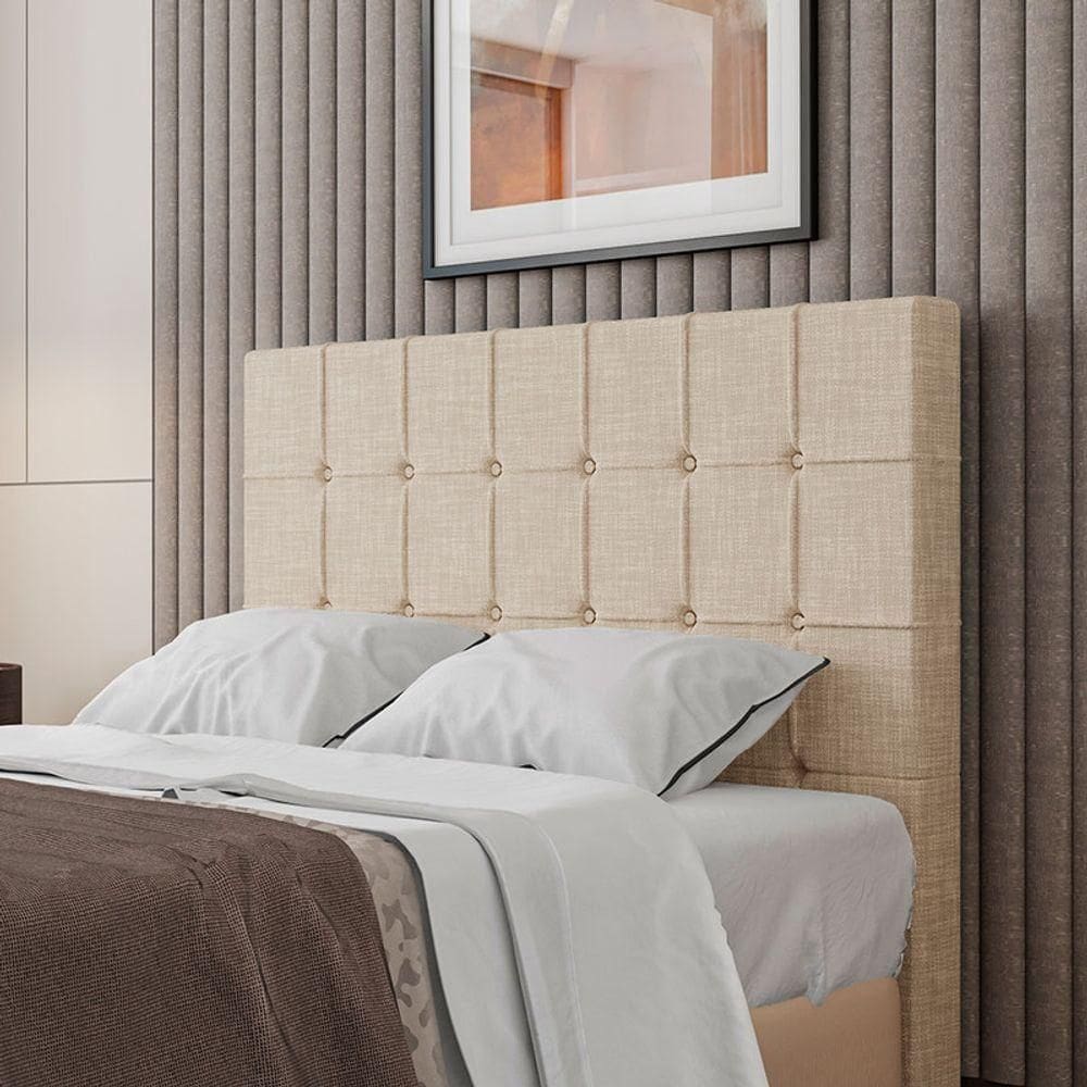 Cabeceira Estofada Casal 140 Cm Turmalina Linho Cor: Bege