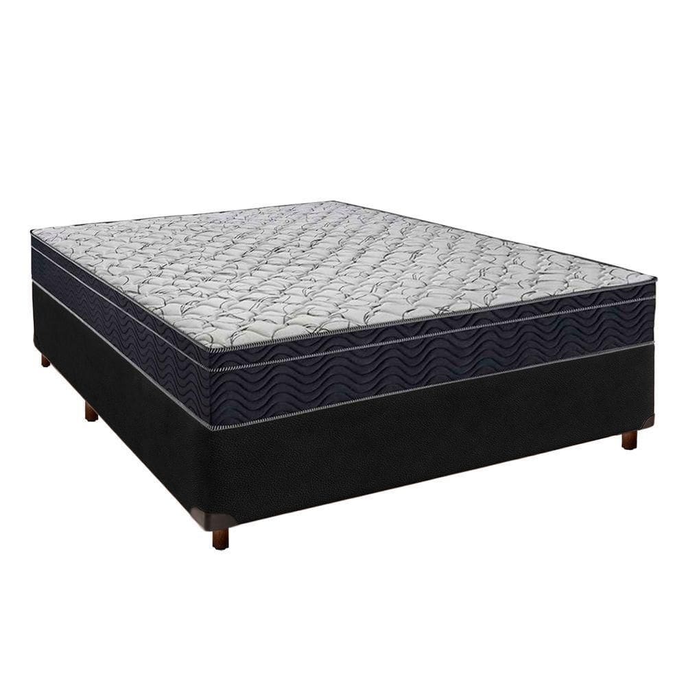 Cama Box Preto + Colchão Casal Airtech 150 Ortobom