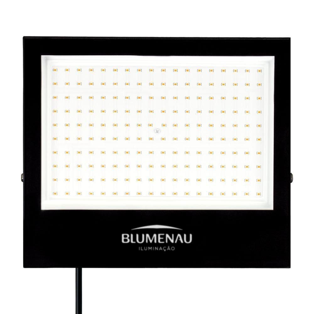 Refletor Blumenau De Led Slim 150w Preto Bivolt 3000k Quente