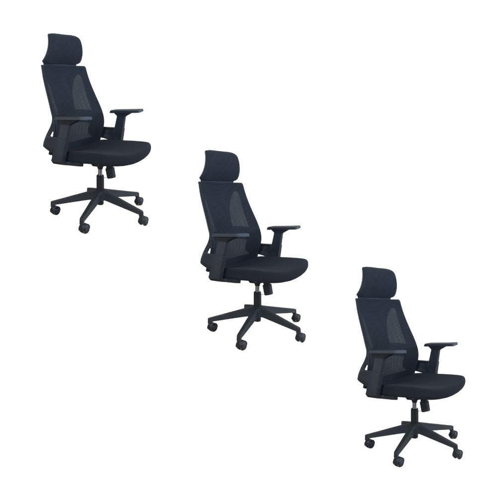 Kit 3 Cadeiras De Escritório Presidente Ergonômica Oficial Corporativa Elite Apoio Nuca
