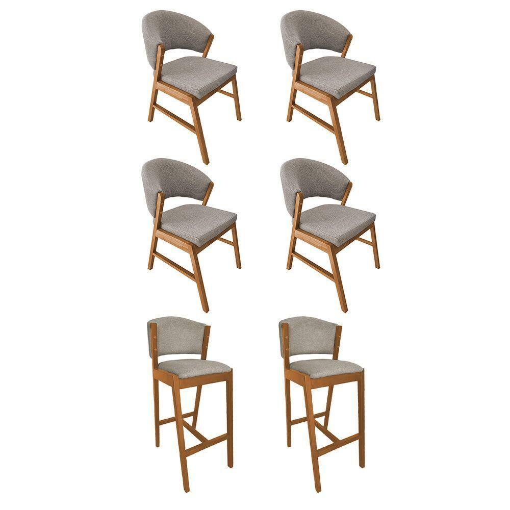 Kit 4 Cadeiras De Jantar Debora Madeira Maciça Com 2 Banquetas Ana Cerejeira Premium Linho Bege