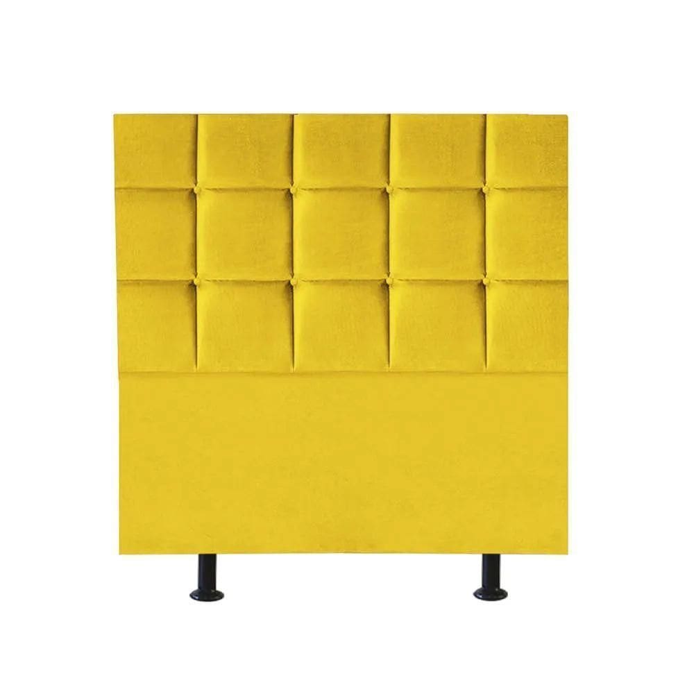 Cabeceira Estofada Cama Box Solteiro 100cm Espanha Corino Amarelo- Mabe Magazine
