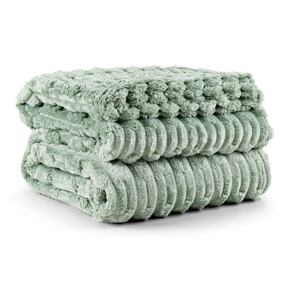 Cobertor Coberta Queen 2,40x2,20 Manta Ultrasoft Alto Relevo Extra Macia Orvalho Verde - 100% Poliéster