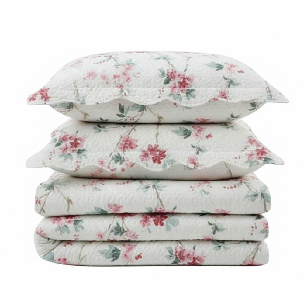 Kit Cobre Leito Colcha Magnus Solteiro 2 Peças Dupla Face Estampado Floral - Brisa Rosa - 100% Poliéster