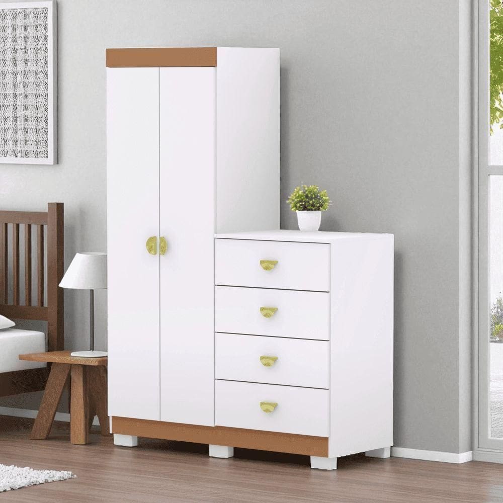 Cômoda Roupeiro Guarda-roupas 2 Portas 4 Gavetas Cristal Branco /camarim - Mabe Magazine