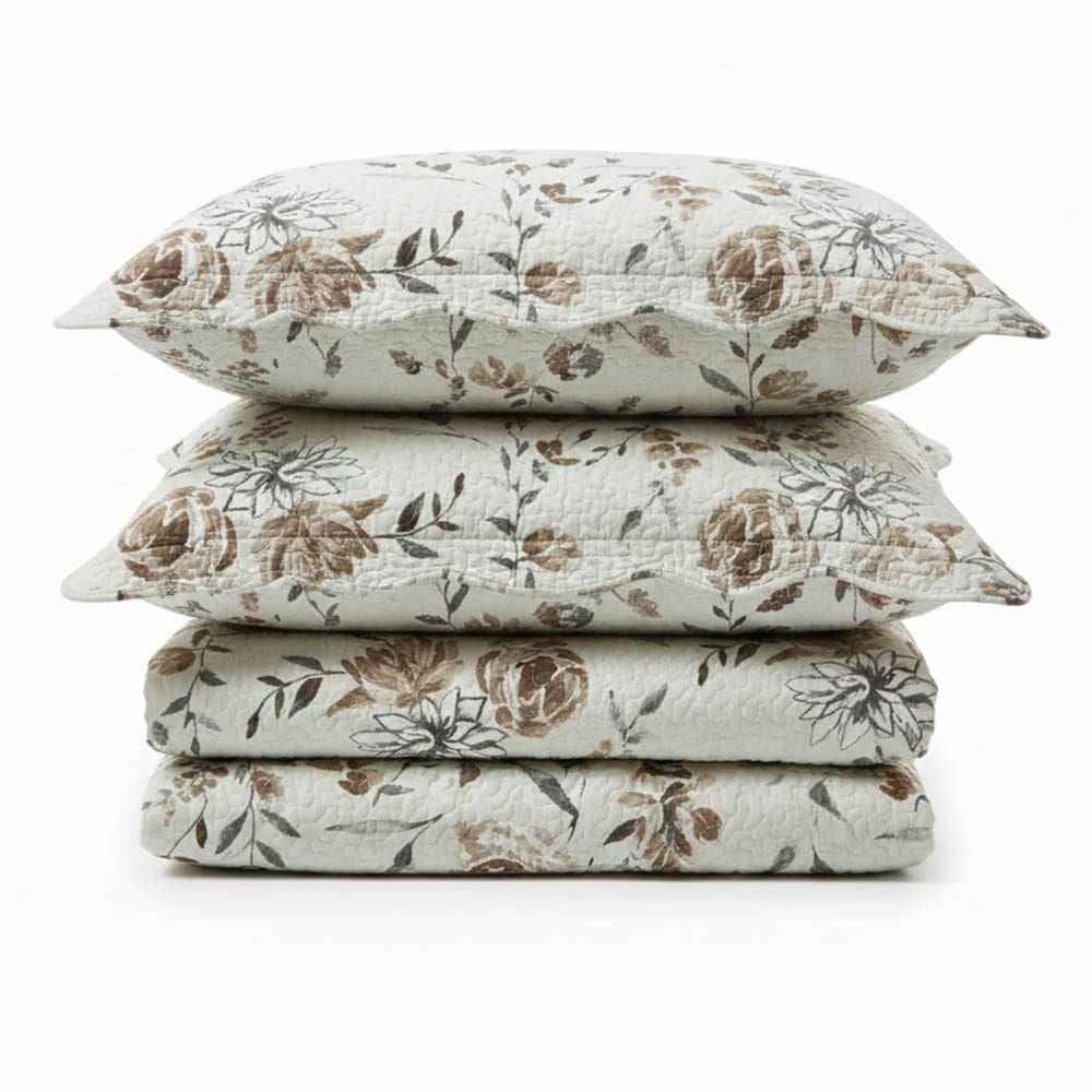 Kit Cobre Leito Colcha Magnus Super King 3 Peças Dupla Face Estampado Floral - Natural - 100% Poliéster