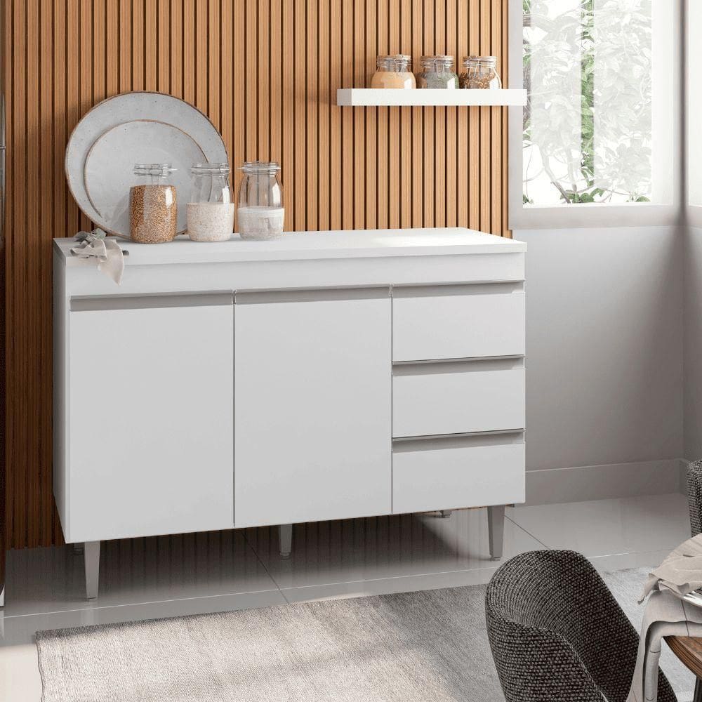 Balcão Gabinete De Pia Para Cozinha Sem Tampo 120cm Andréia Branco- Mabe Magazine