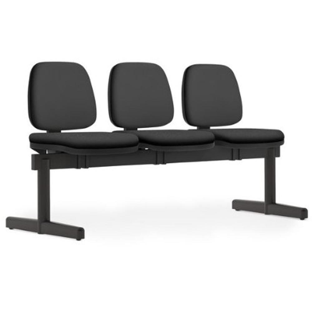 Cadeira Longarina 3 Lugares Recepção Sala De Espera Work F02 Sintético Preto - Lyam Decor