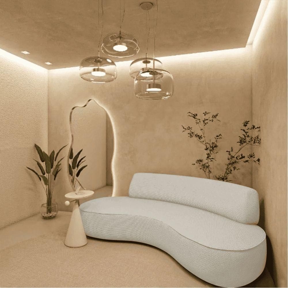 Sofá Curvo 3 Lugares Orgânico Amsterdã 200cm Bouclé Bege- Mabe Magazine