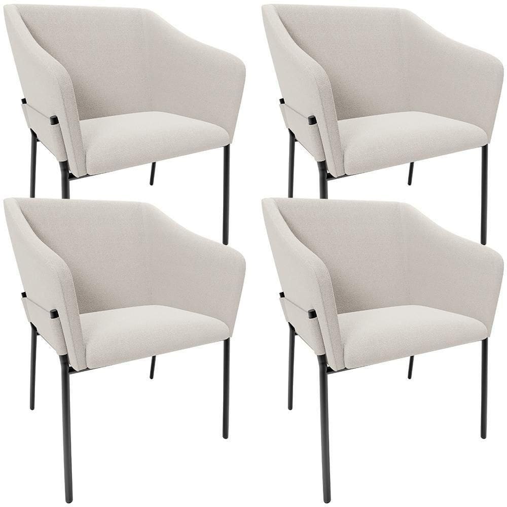 Kit 4 Cadeiras Para Sala De Jantar Estar Living Olívia L02 Bouclê Cru - Lyam Decor