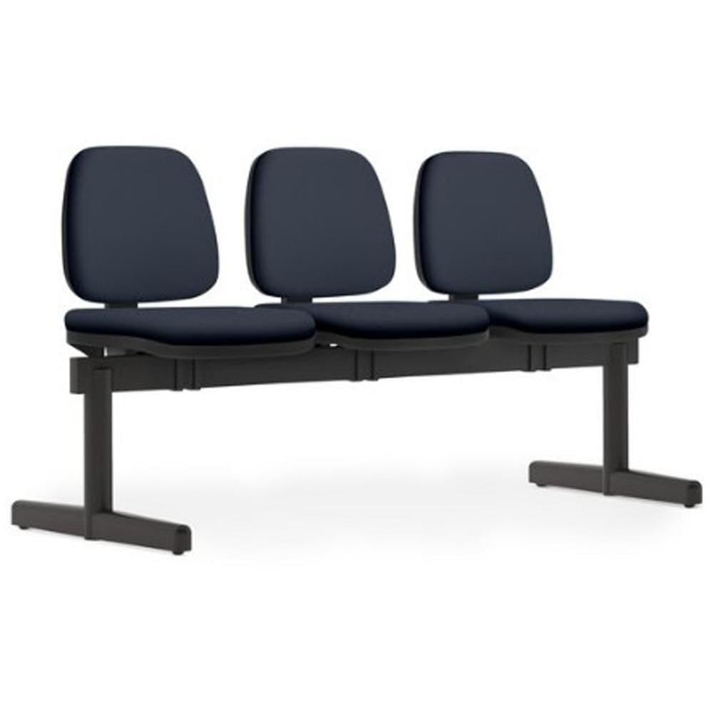 Cadeira Longarina 3 Lugares Recepção Sala De Espera Work F02 Sintético Azul - Lyam Decor