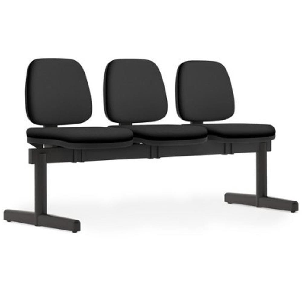 Cadeira Longarina 3 Lugares Recepção Sala De Espera Work F02 Crepe Preto - Lyam Decor