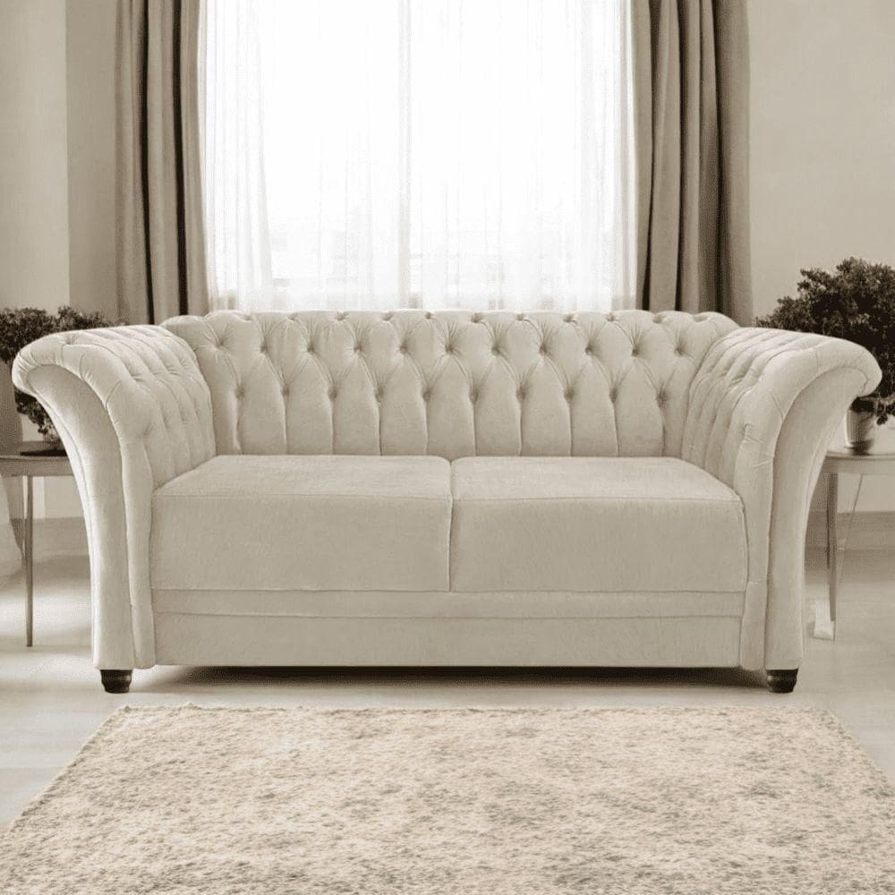 Sofá Recamier Divã Chesterfield 200cm Sofia Suede Bege Capitonê- Mabe Magazine