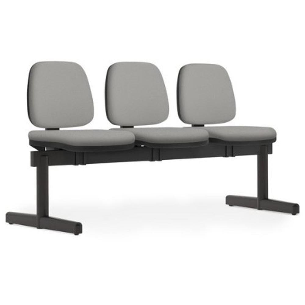 Cadeira Longarina 3 Lugares Recepção Sala De Espera Work F02 Crepe Cinza - Lyam Decor
