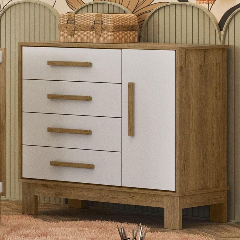 Cômoda Sapateira Slim 4355 Freijó Toq Branco Acetinado Ambiente - Qmovi