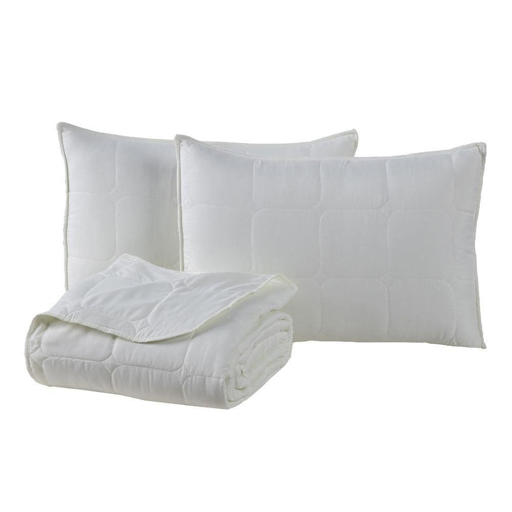 Kit Cobre Leito Colcha Lunar King 3 Peças 400 Fios Matelado Dupla Face - Palha - 100% Poliéster