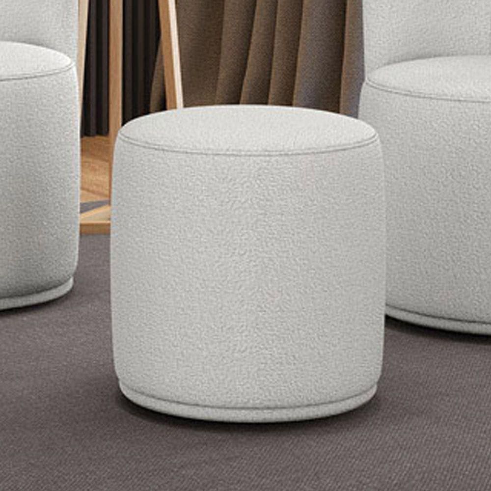 Puff Redondo Orgânico Para Sala Malu Bouclê M11 - D`rossi Cor Cinza