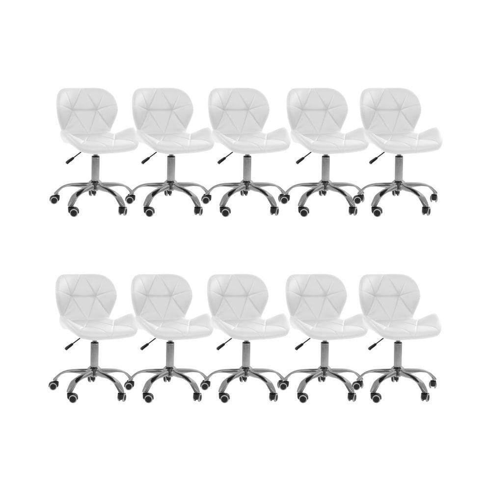 Kit 10 Cadeiras Office Eiffel Slim Com Base Giratória E Ajustável Branco
