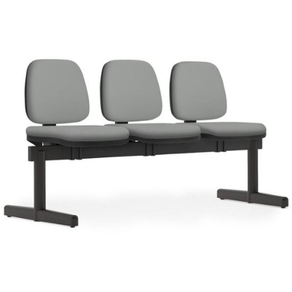 Cadeira Longarina 3 Lugares Recepção Sala De Espera Work F02 Sintético Cinza - Lyam Decor