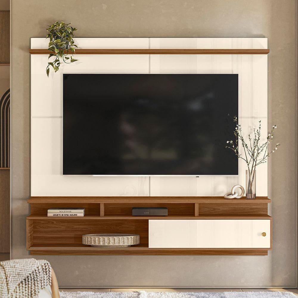 Estante Painel Home Suspenso Para Tv 70” Morretes Off White/amêndoa- Mabe Magazine