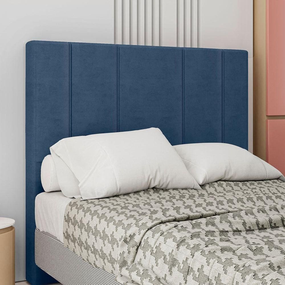 Cabeceira Estofada Casal 140 Cm Rubi Veludo Cor: Azul Marinho