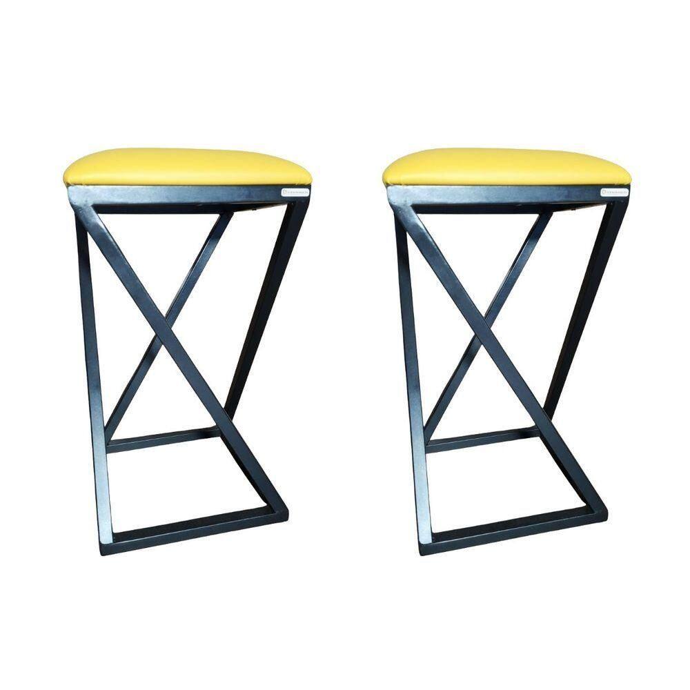 Kit 2 Banquetas Bar Confortável Moderno Design Resistente Industrial Amarelo