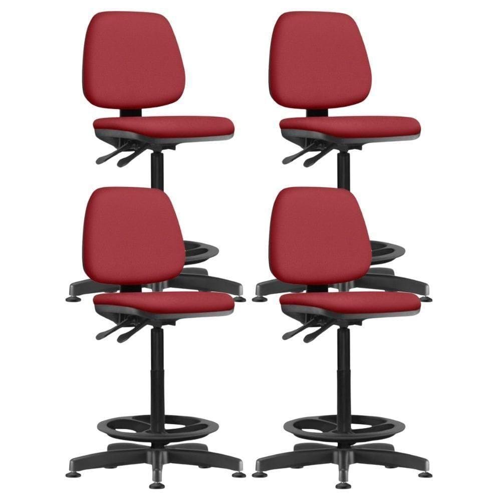 Kit 04 Cadeiras Caixa Alta Giratória Estofada Work F02 Crepe Vermelho - Lyam Decor
