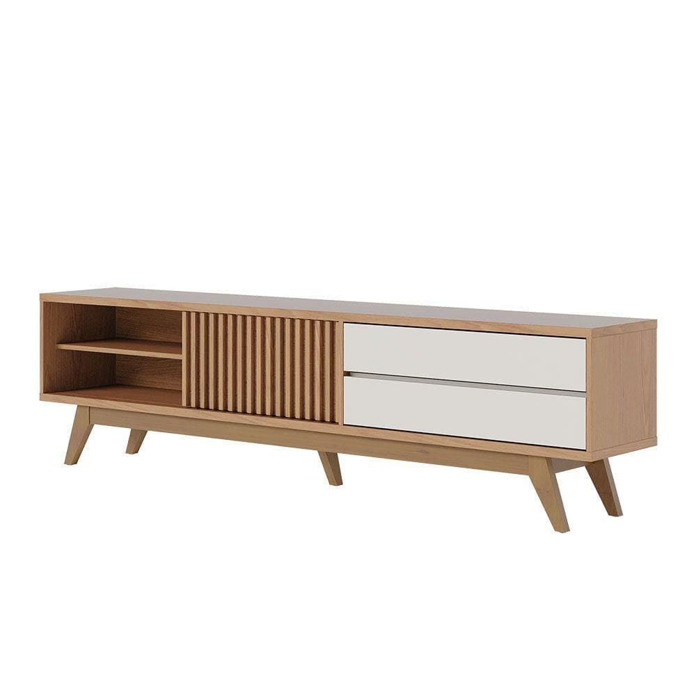 Rack Para Sala Bancada De Tv 75 Pol 200cm Licia C04 - D`rossi Cor Freijó E Off White Matte
