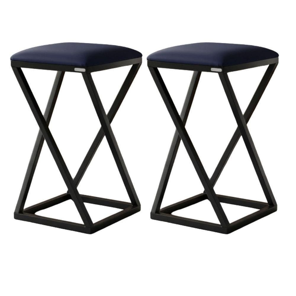 2 Banquetas Banco Estofada E Ferro Azul