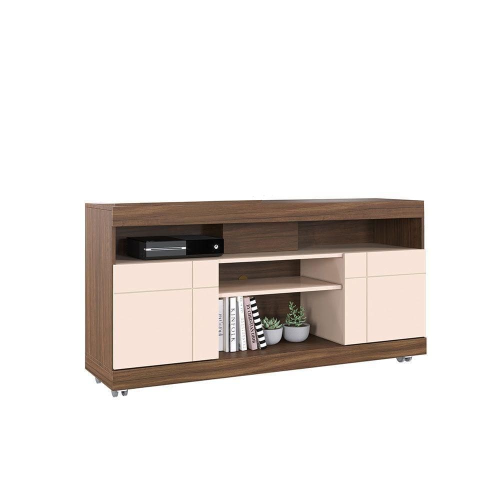 Rack Para Sala Bancada De Tv 47 Pol 136cm Ariele C04 - D`rossi Cor Nogueira Real E Off White