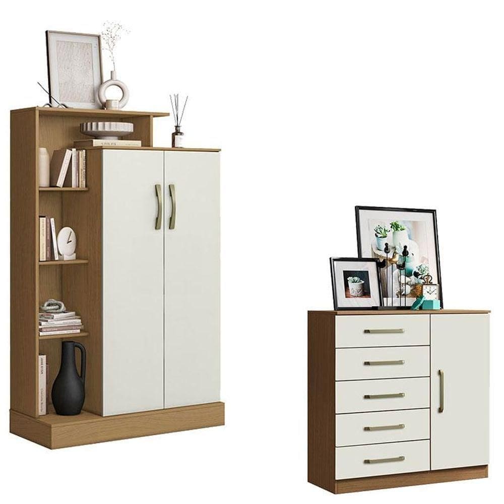 Cômoda Sapateira Milão 2014145 E Armário Multiuso Florença 2000199 Atacama Off White - Aramóveis