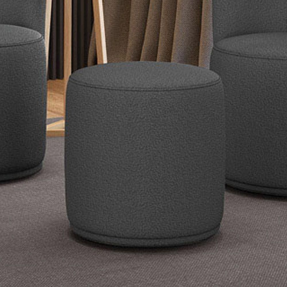 Puff Redondo Orgânico Para Sala Malu Bouclê M11 - D`rossi Cor Grafite