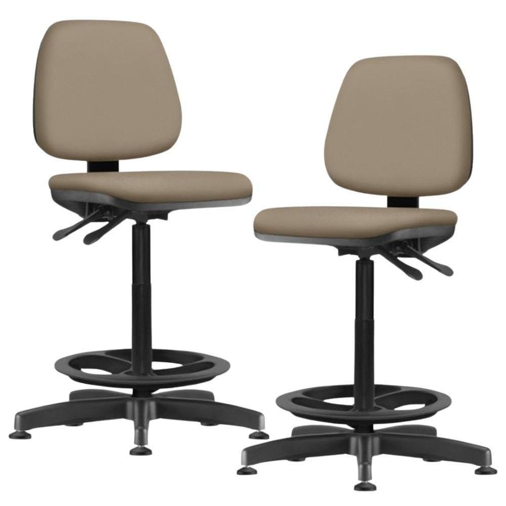 Kit 02 Cadeiras Caixa Alta Giratória Estofada Work F02 Sintético Bege Escuro - Lyam Decor