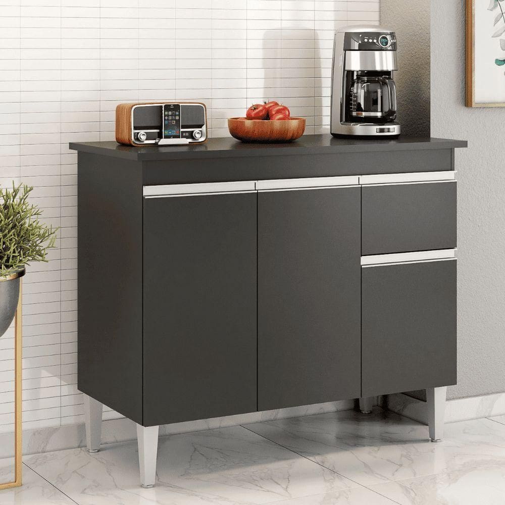 Balcão Gabinete De Pia Para Cozinha Sem Tampo 100cm Tatiane Preto- Mabe Magazine