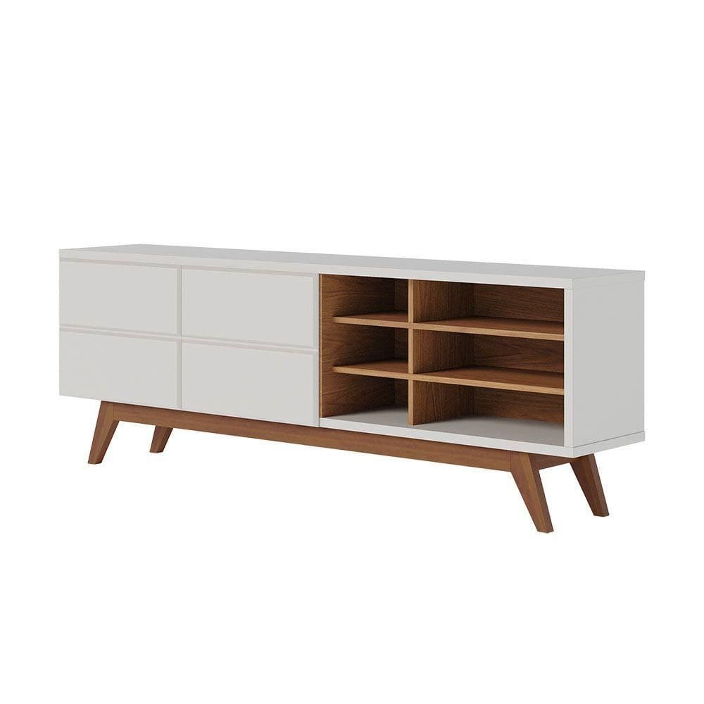Rack Para Sala Bancada De Tv 70 Pol 180cm Cinthia C04 - D`rossi Cor Off White Matte E Freijó