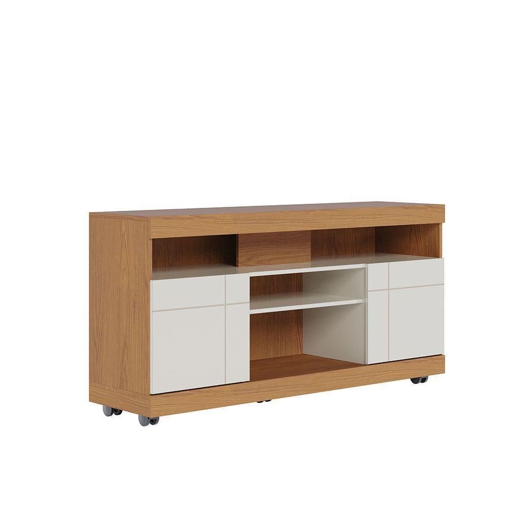 Rack Para Sala Bancada De Tv 47 Pol 136cm Ariele C04 - D`rossi Cor Freijó E Off White