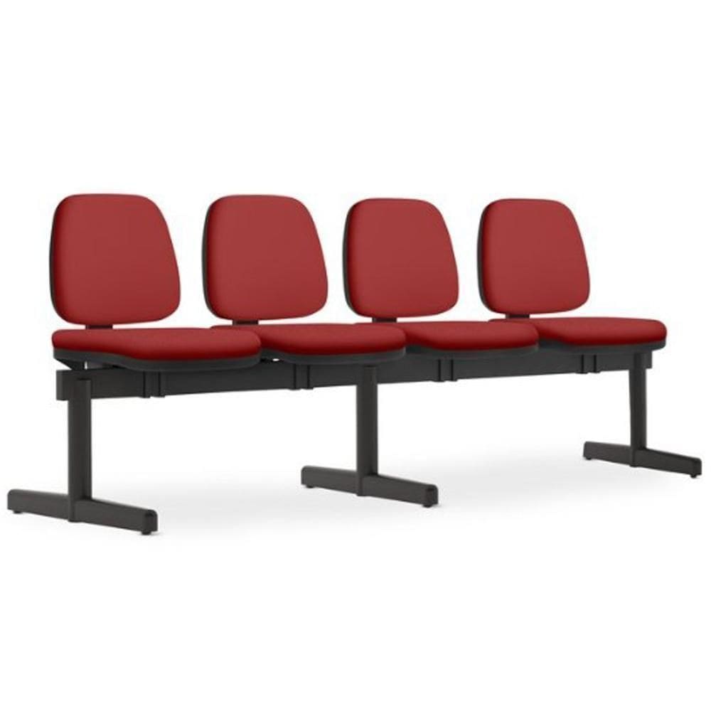 Cadeira Longarina 4 Lugares Recepção Sala De Espera Work F02 Sintético Vermelho - Lyam Decor