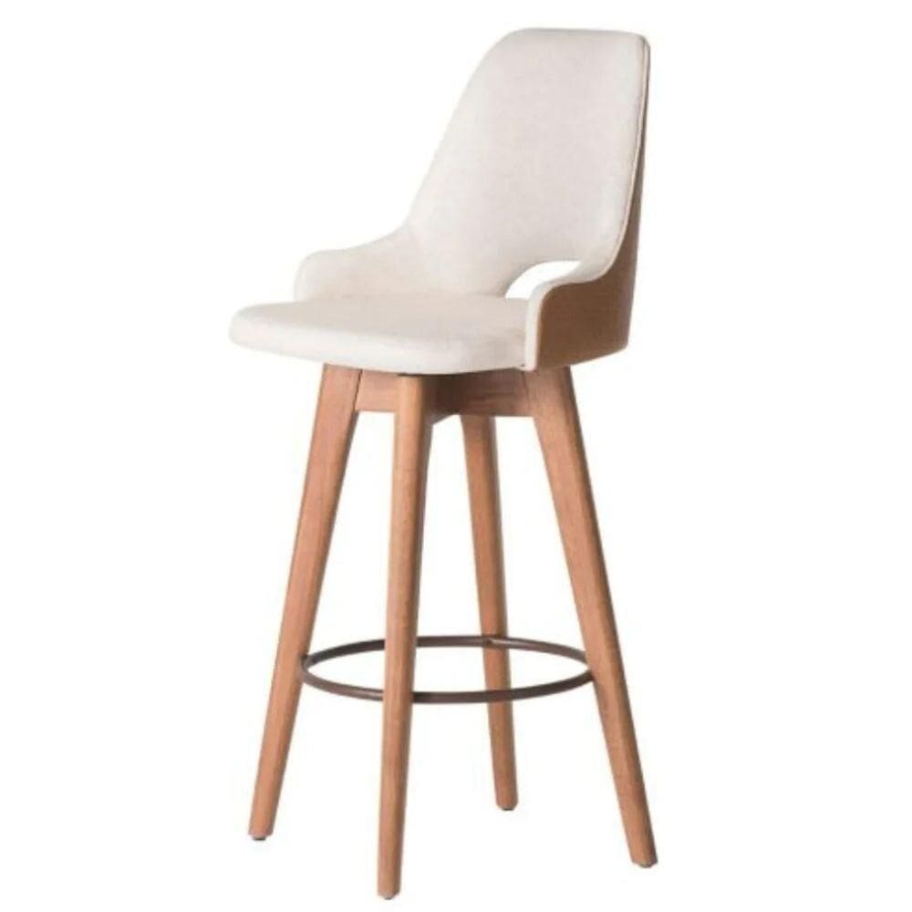 Banqueta Alta Giratória Com Encosto Lary Para Cozinha Composê Sintético Nozes E Linho Bege - Aurora Line